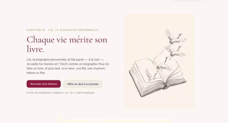 La page d'accueil de chapitre.ai