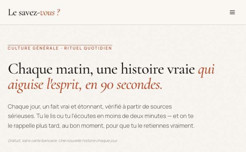 Le savez-vous ?, un fait surprenant chaque matin
