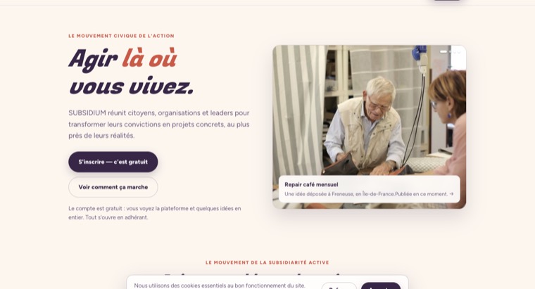 La page d'accueil de Subsidium