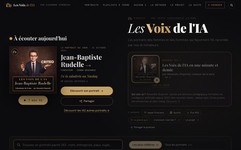 La page d'accueil des Voix de l'IA